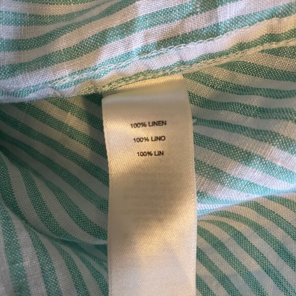 Chicos Aqua & White 100% Linen Stripe Button-Front Blouse Size 2 - Picture 5 of 7